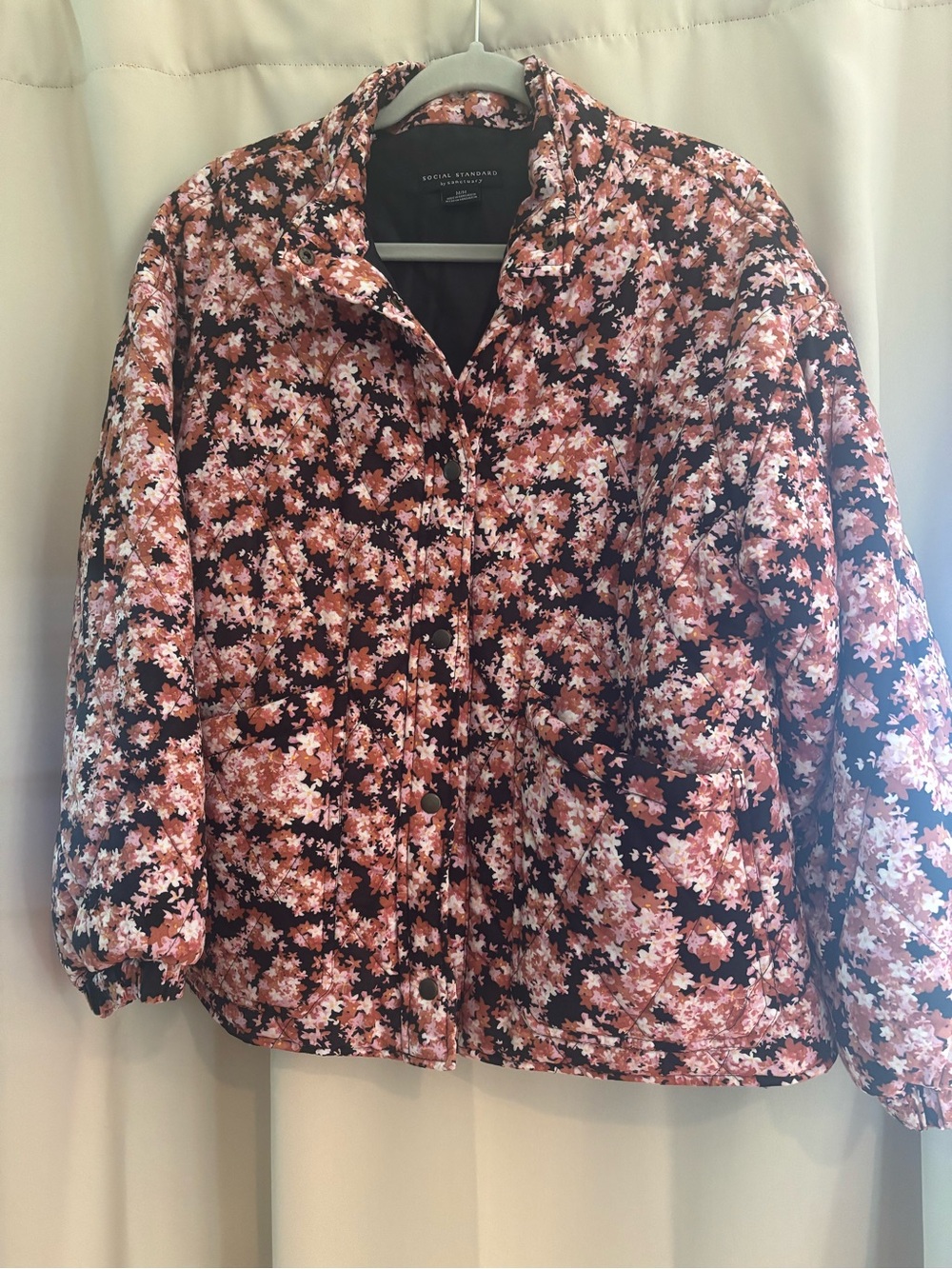 Social Standard by Sanctuary Floral Quilted Jacket - Pink & Black with snaps